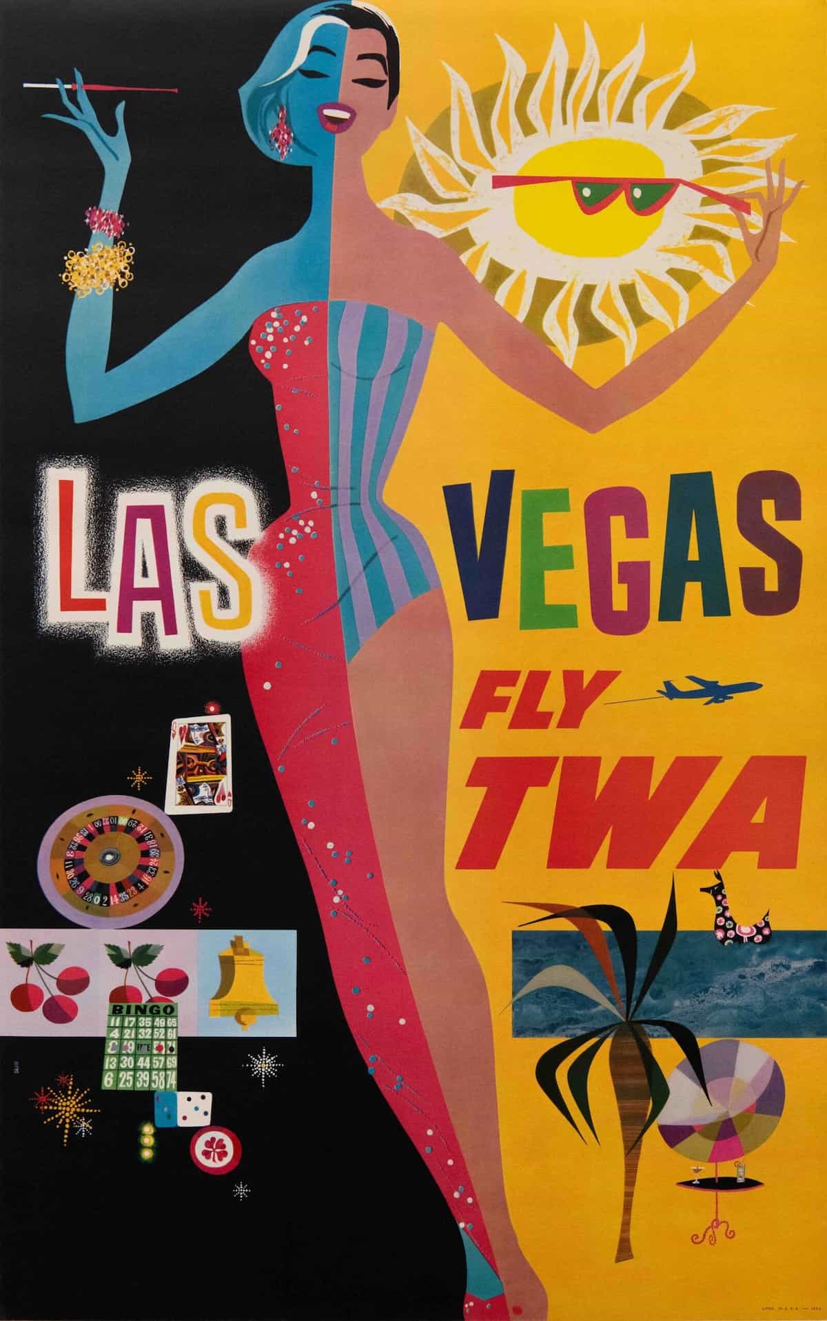 Vintage David Klein 'Las Vegas — Fly TWA' travel poster